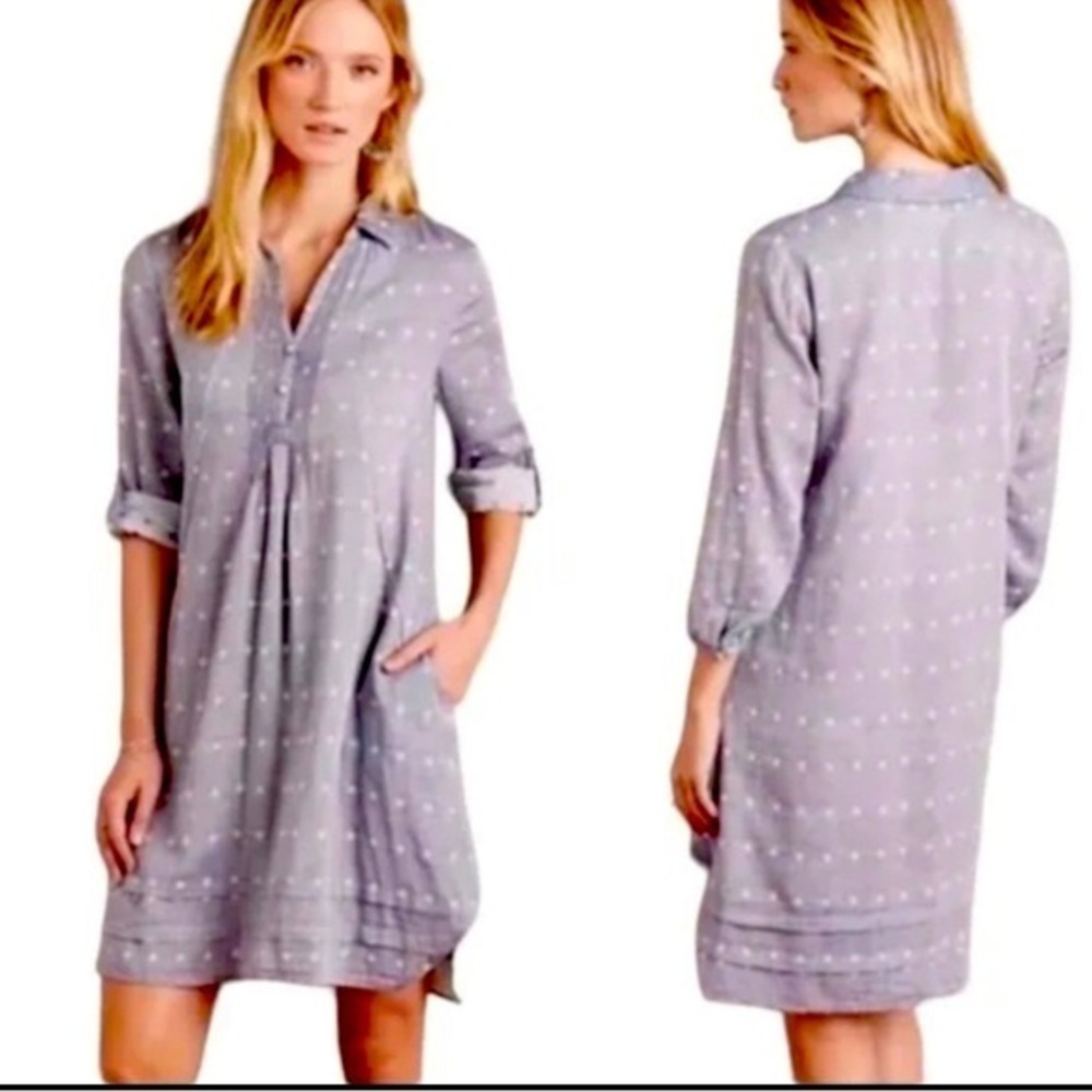 Anthropologie Isabella Sinclair Blue /Grat Polka Dot Dress -XS blue gray cotton